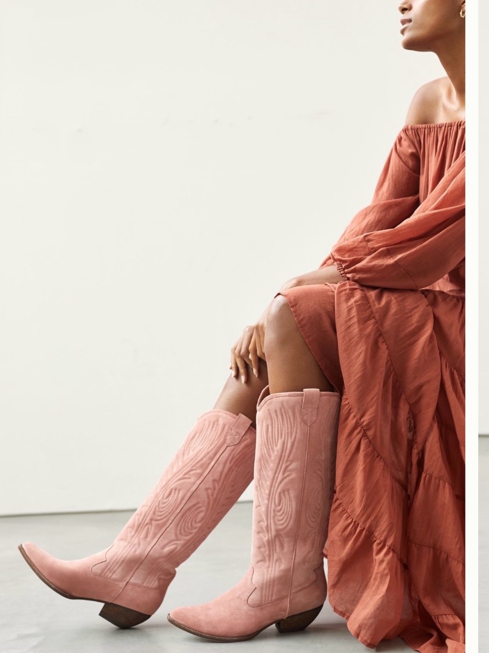 Jeffrey Campbell Pink Suede Knee-High Western Boots